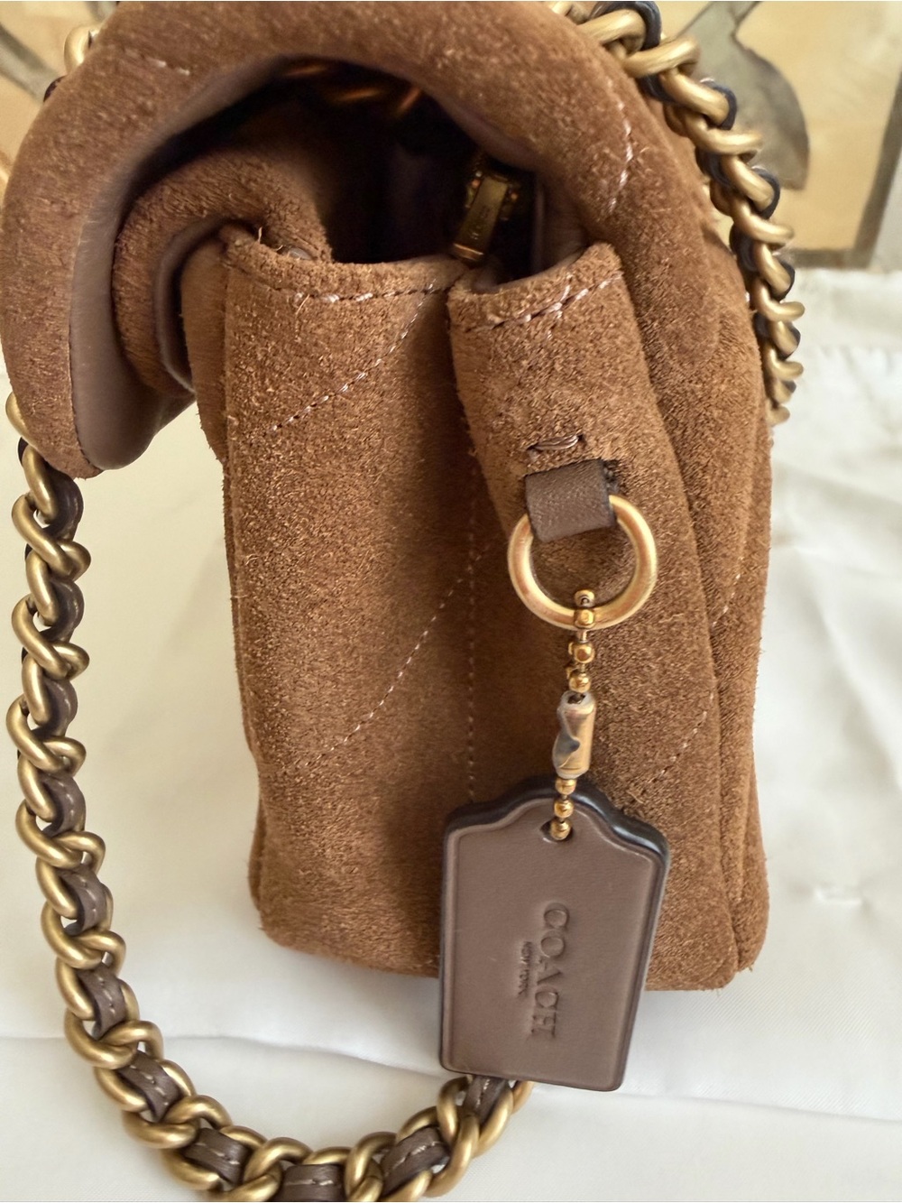 Coach Quilted Tabby 26 Cedar Suede Shoulder Bag with Gold Hardware - Picture 5 of 17
